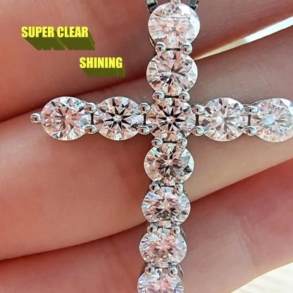 Cross Necklace - Moissanite 925 Sterling Silver 11ct, Sparkling Diamond Alternative Pendant - product detail view 2