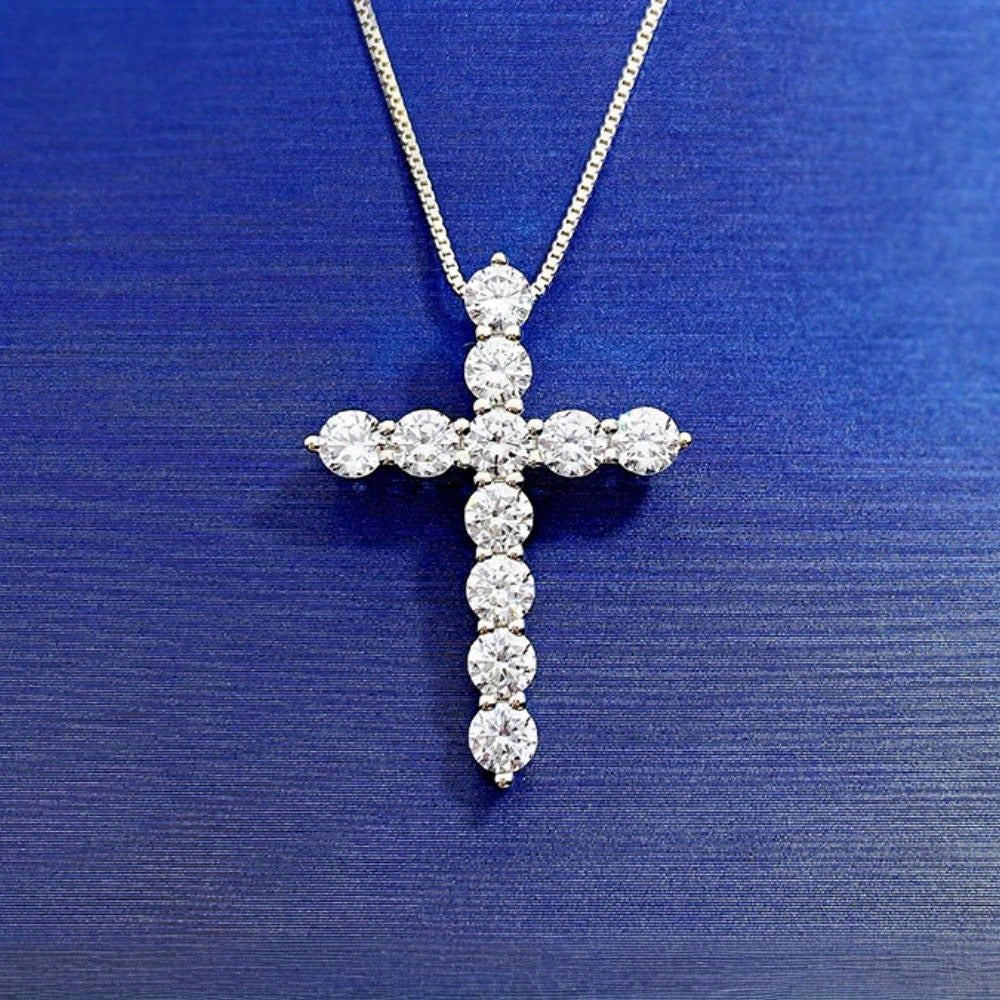 Cross Necklace - Moissanite 925 Sterling Silver 11ct, Sparkling Diamond Alternative Pendant - product detail view 3
