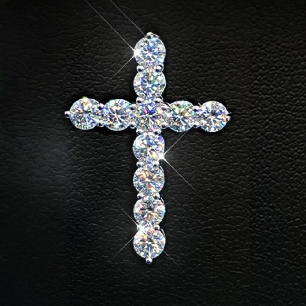 Cross Necklace - Moissanite 925 Sterling Silver 11ct, Sparkling Diamond Alternative Pendant - product detail view 5