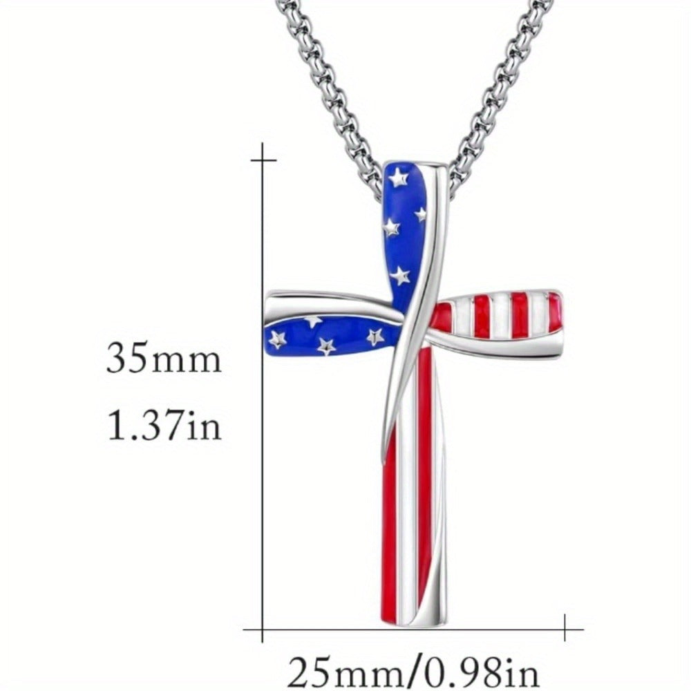 Cross Necklace - Patriotic Pendant American Flag Red White Blue Star Spangled Banner, 925 - product detail view 8