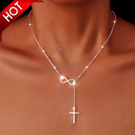 Cross Necklace - Pendant for Women 2PCS Set Silver Plated Hypoallergenic Lightweight Faith - main product view