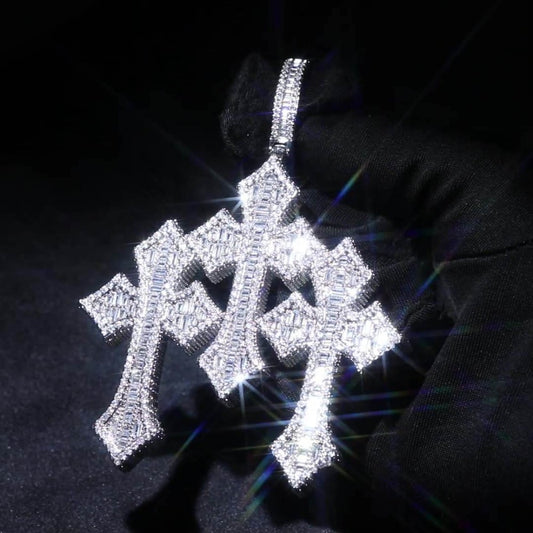 Cross Necklace - Pendant Men Hip Hop 3-Layer Retro Luxury Design, Cubic Zirconia Inlaid, 24 - main product view