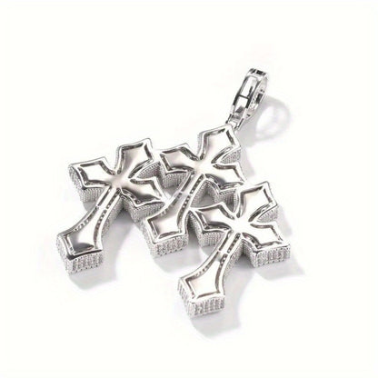 Cross Necklace - Pendant Men Hip Hop 3-Layer Retro Luxury Design, Cubic Zirconia Inlaid, 24 - product detail view 10