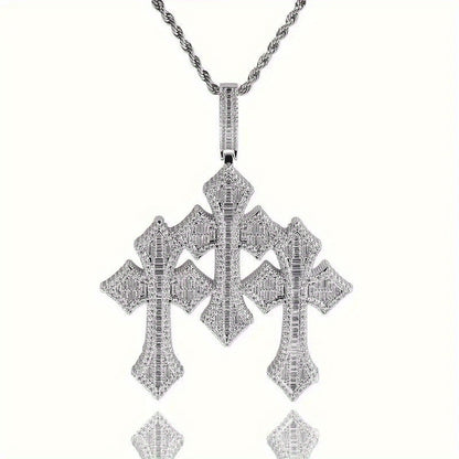 Cross Necklace - Pendant Men Hip Hop 3-Layer Retro Luxury Design, Cubic Zirconia Inlaid, 24 - product detail view 11
