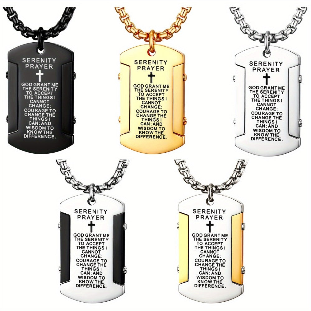 Cross Necklace - Pendant Men Stainless Steel Bible Verse Prayer Dog Tag 22 Inch Silver - main product view