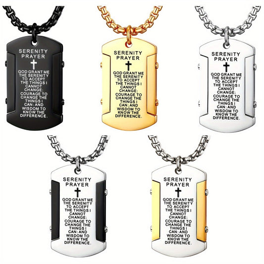 Cross Necklace - Pendant Men Stainless Steel Bible Verse Prayer Dog Tag 22 Inch Silver - main product view