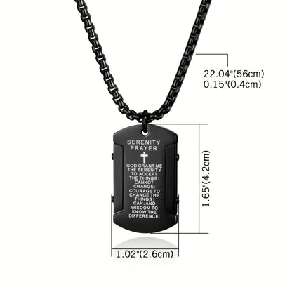 Cross Necklace - Pendant Men Stainless Steel Bible Verse Prayer Dog Tag 22 Inch Silver - product detail view 2