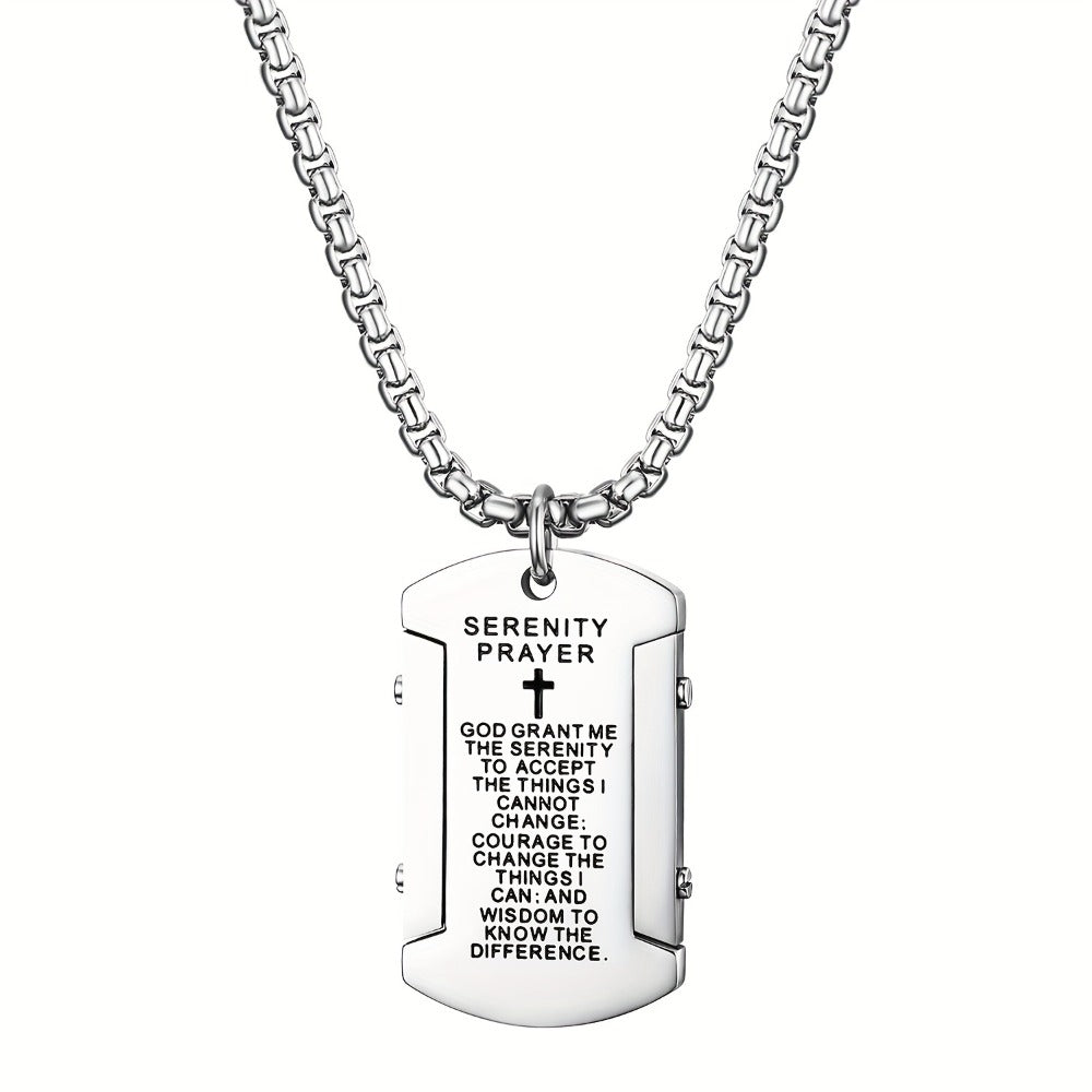 Cross Necklace - Pendant Men Stainless Steel Bible Verse Prayer Dog Tag 22 Inch Silver - product detail view 3