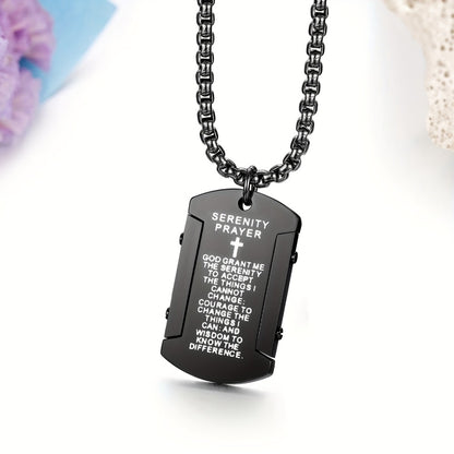 Cross Necklace - Pendant Men Stainless Steel Bible Verse Prayer Dog Tag 22 Inch Silver - product detail view 4