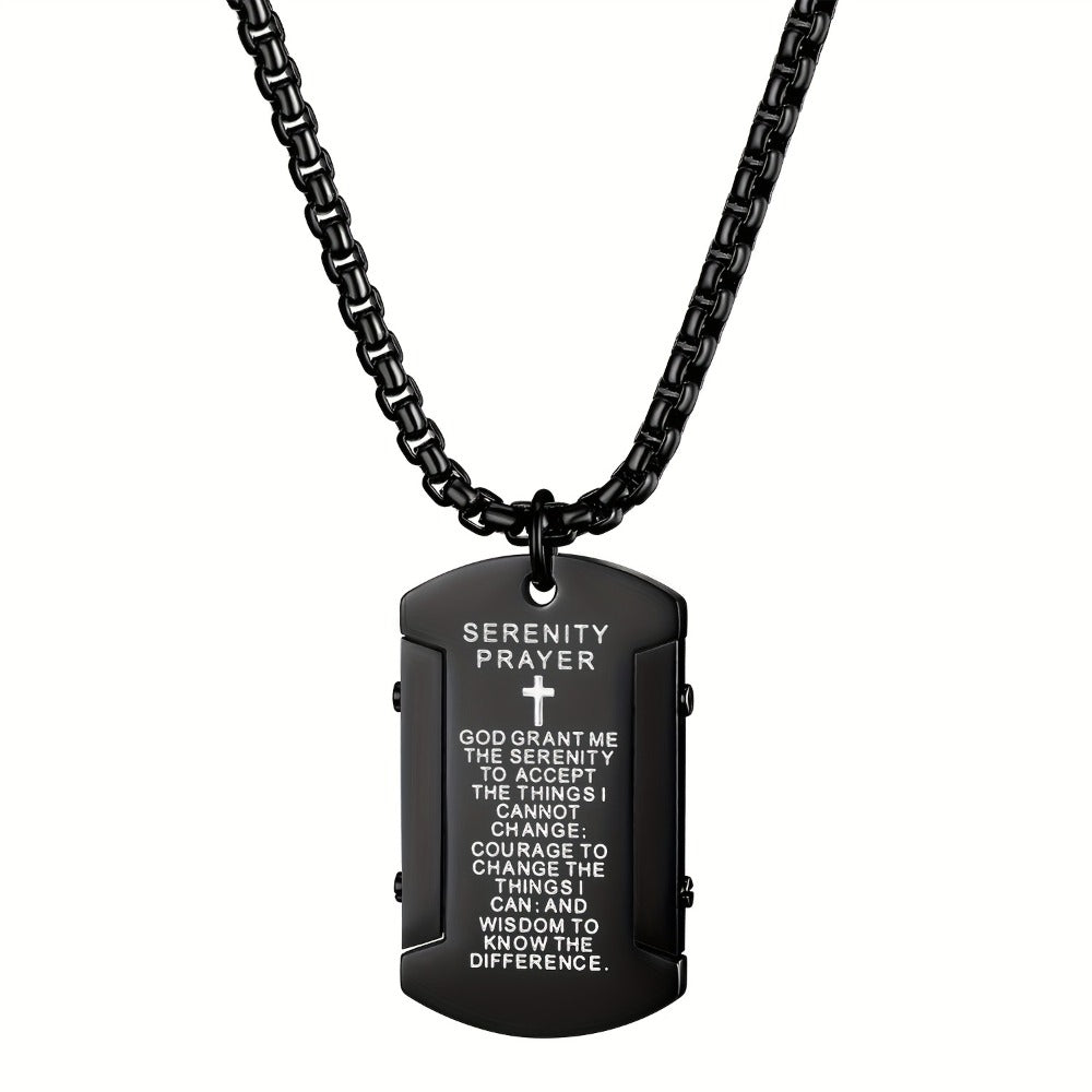Cross Necklace - Pendant Men Stainless Steel Bible Verse Prayer Dog Tag 22 Inch Silver - product detail view 5