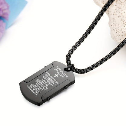 Cross Necklace - Pendant Men Stainless Steel Bible Verse Prayer Dog Tag 22 Inch Silver - product detail view 6