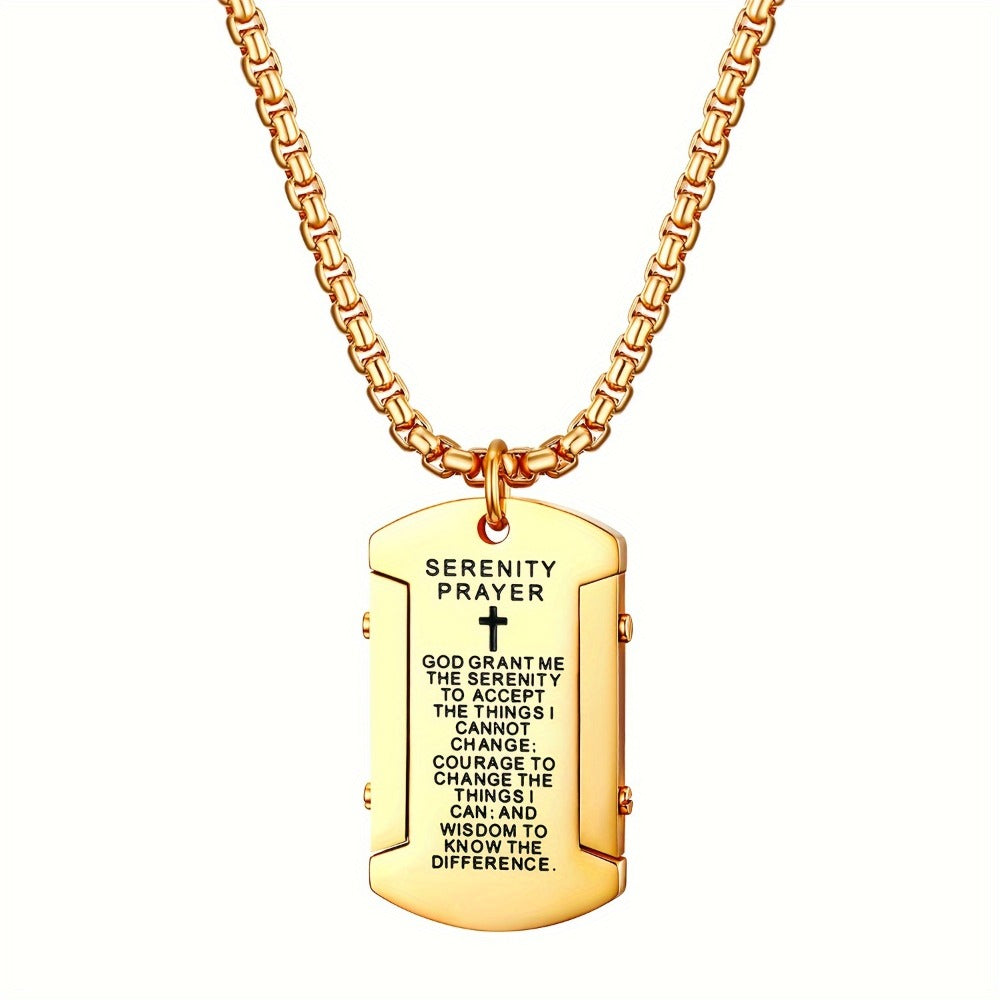 Cross Necklace - Pendant Men Stainless Steel Bible Verse Prayer Dog Tag 22 Inch Silver - product detail view 7
