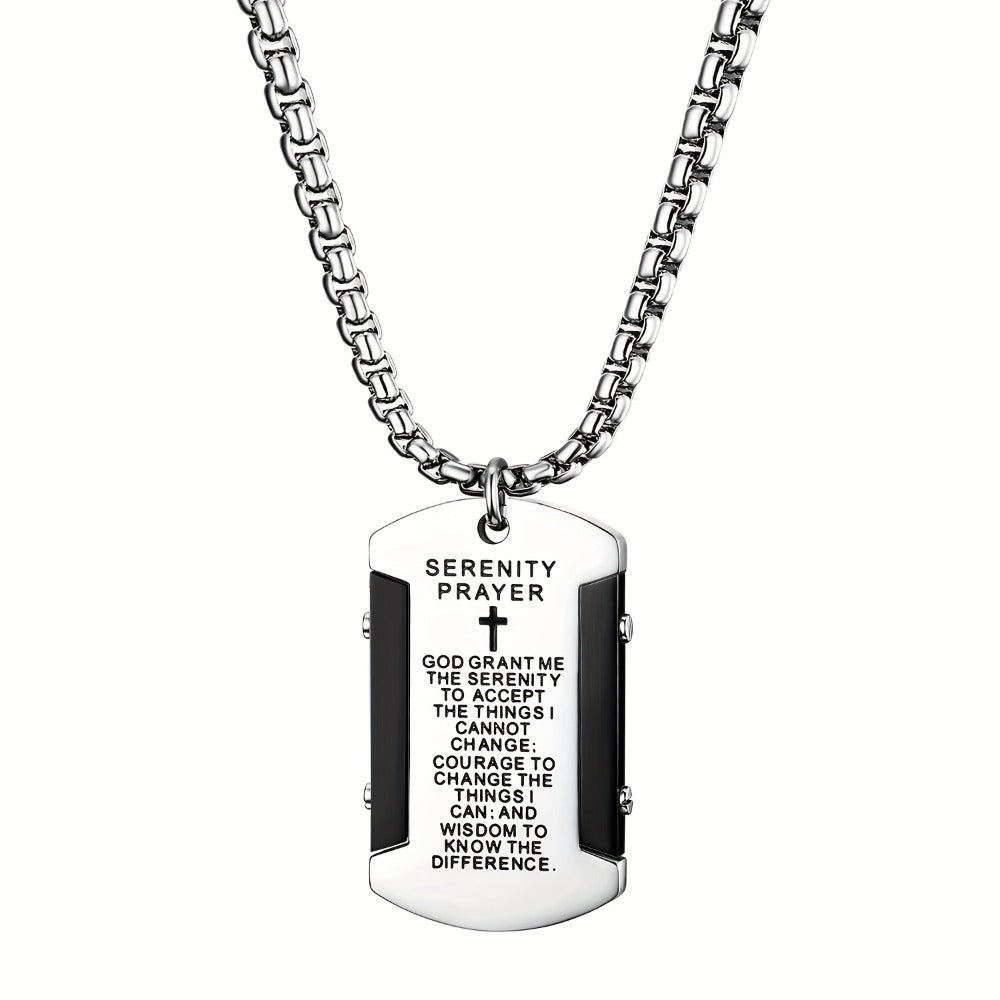 Cross Necklace - Pendant Men Stainless Steel Bible Verse Prayer Dog Tag 22 Inch Silver - product detail view 9