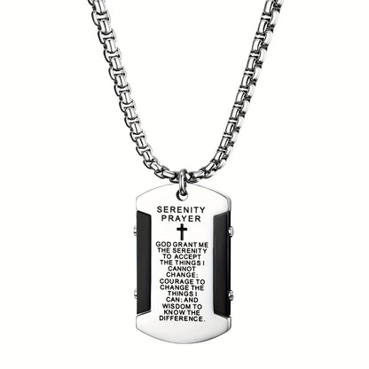 Cross Necklace - Pendant Men Stainless Steel Bible Verse Prayer Dog Tag 22 Inch Silver - product detail view 9