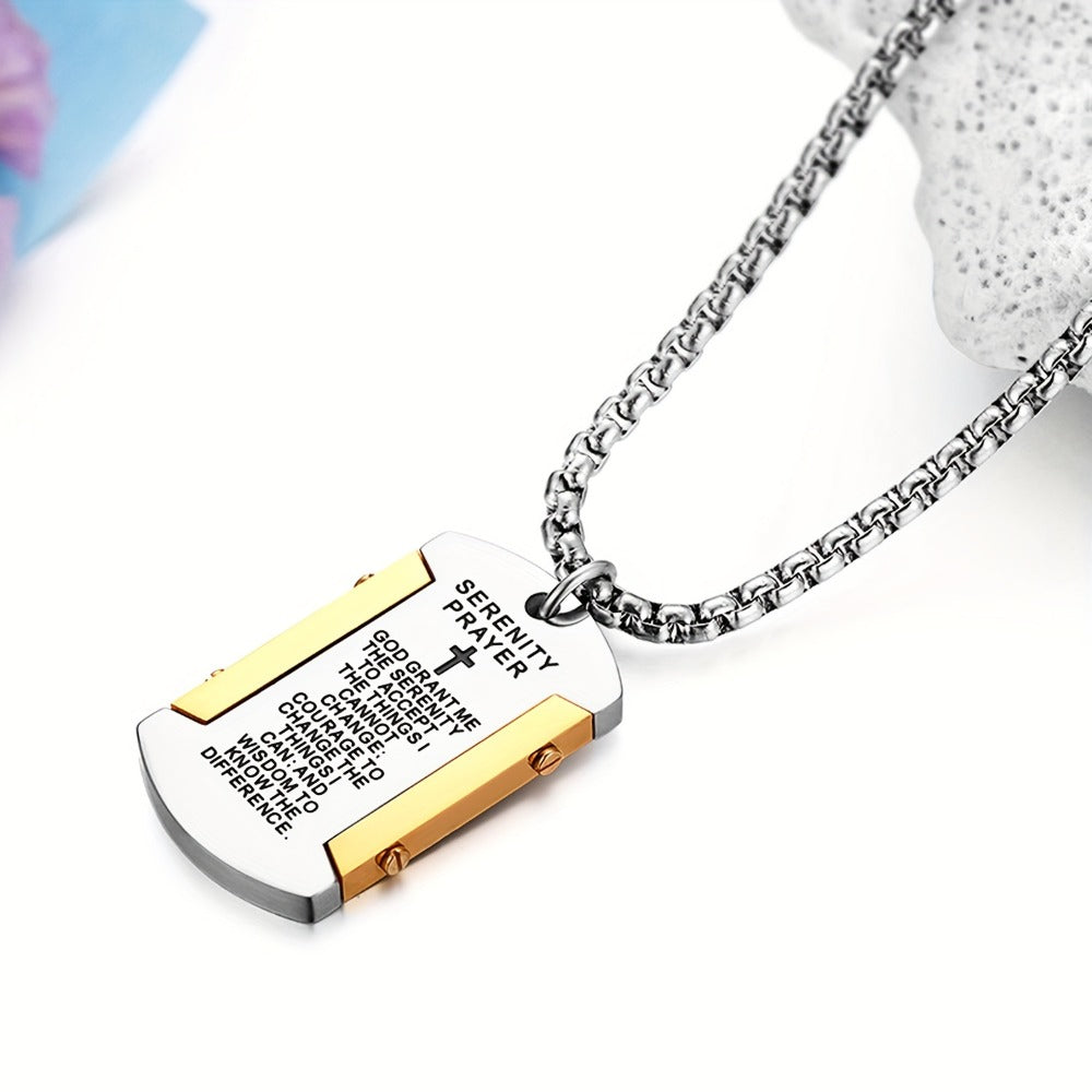 Cross Necklace - Pendant Men Stainless Steel Bible Verse Prayer Dog Tag 22 Inch Silver - product detail view 10