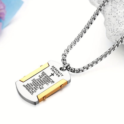 Cross Necklace - Pendant Men Stainless Steel Bible Verse Prayer Dog Tag 22 Inch Silver - product detail view 10
