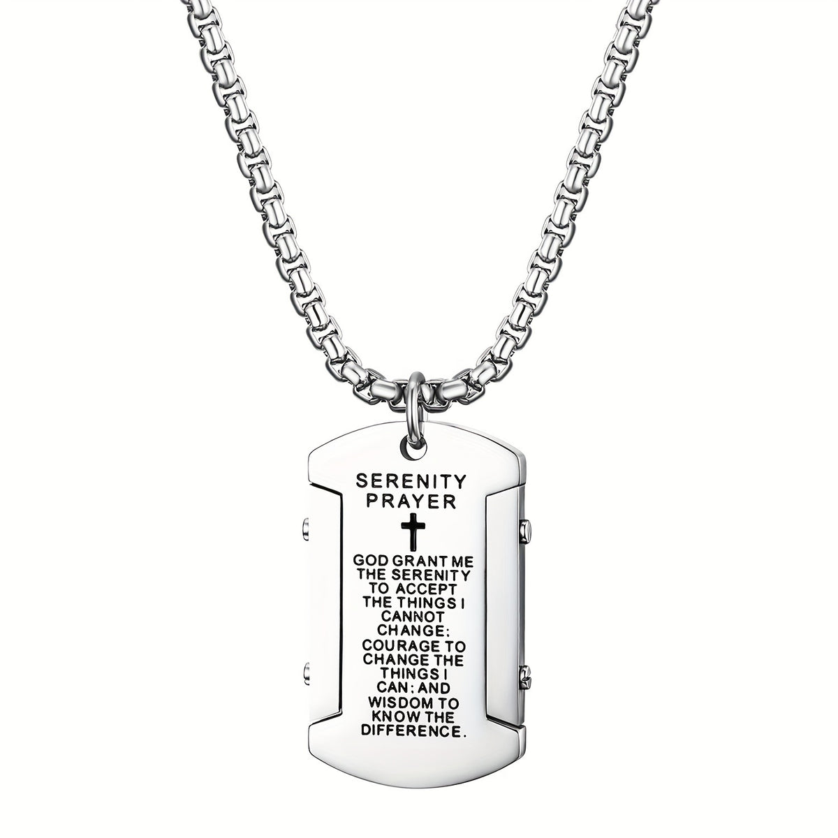 Cross Necklace - Pendant Men Stainless Steel Bible Verse Prayer Dog Tag 22 Inch Silver - product detail view 16