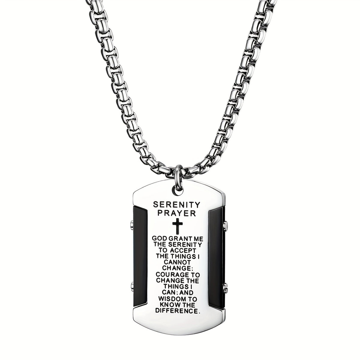 Cross Necklace - Pendant Men Stainless Steel Bible Verse Prayer Dog Tag 22 Inch Silver - product detail view 19
