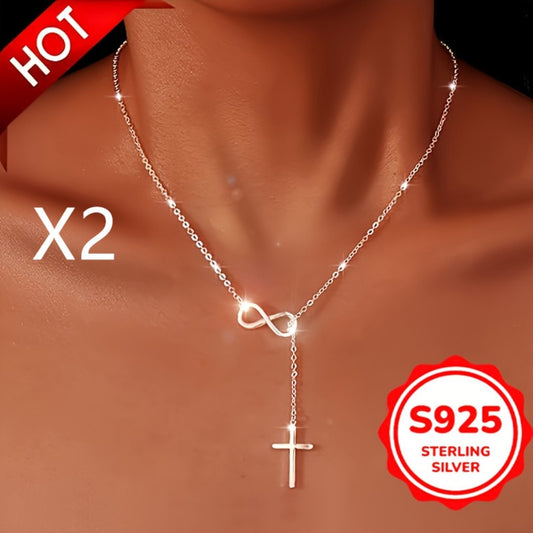Cross Necklace - S925 Sterling Silver Infinity Pendant Set 2pcs | Hypoallergenic Lucky 8 - main product view