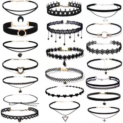 Cross Necklace - Velvet Choker Set 20Pcs for Women - Black Gothic Y2K Tattoo Lace Collar - main product view
