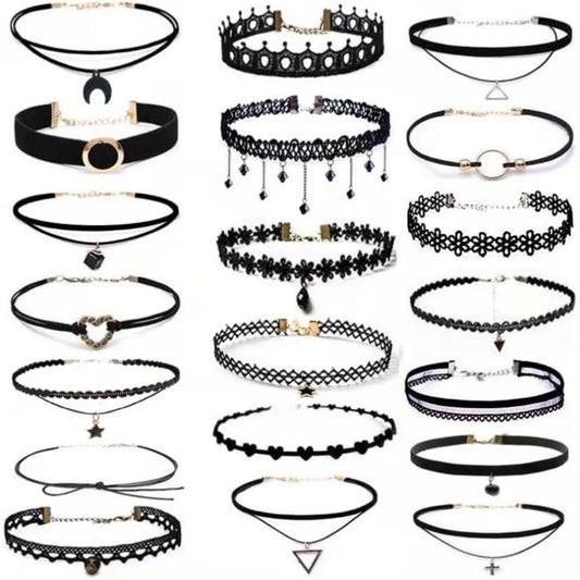 Cross Necklace - Velvet Choker Set 20Pcs for Women - Black Gothic Y2K Tattoo Lace Collar - main product view