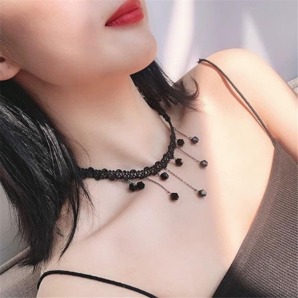 Cross Necklace - Velvet Choker Set 20Pcs for Women - Black Gothic Y2K Tattoo Lace Collar - product detail view 2