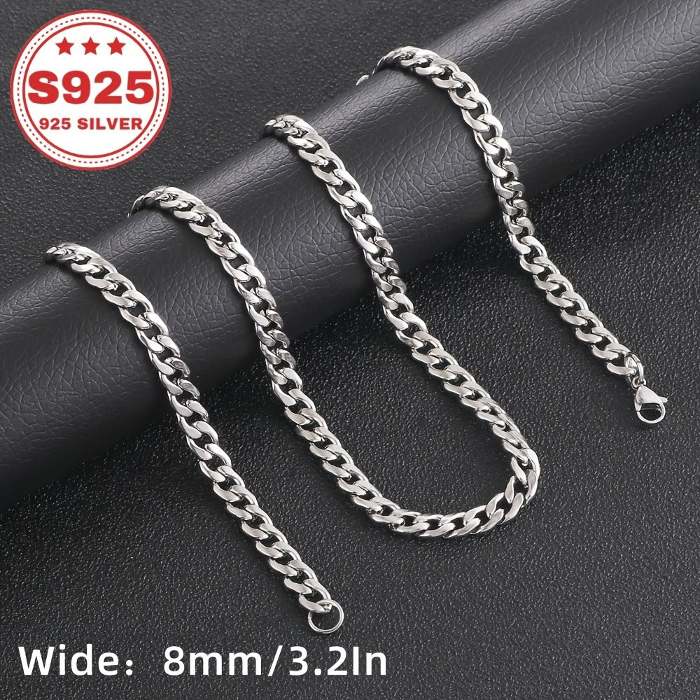 Cuban Link Chain Necklace - 8mm 925 Silver Classic Heavy Curb for Men Women Multiple Sizes 18 20 22 24 - product detail view