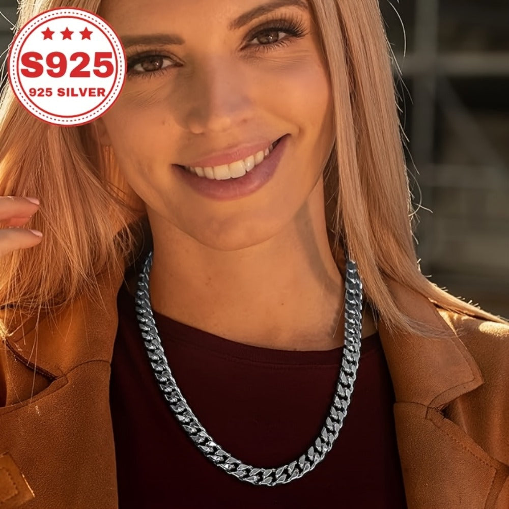 Cuban Link Chain Necklace - 8mm 925 Silver Classic Heavy Curb for Men Women Multiple Sizes 18 20 22 24 - product detail view
