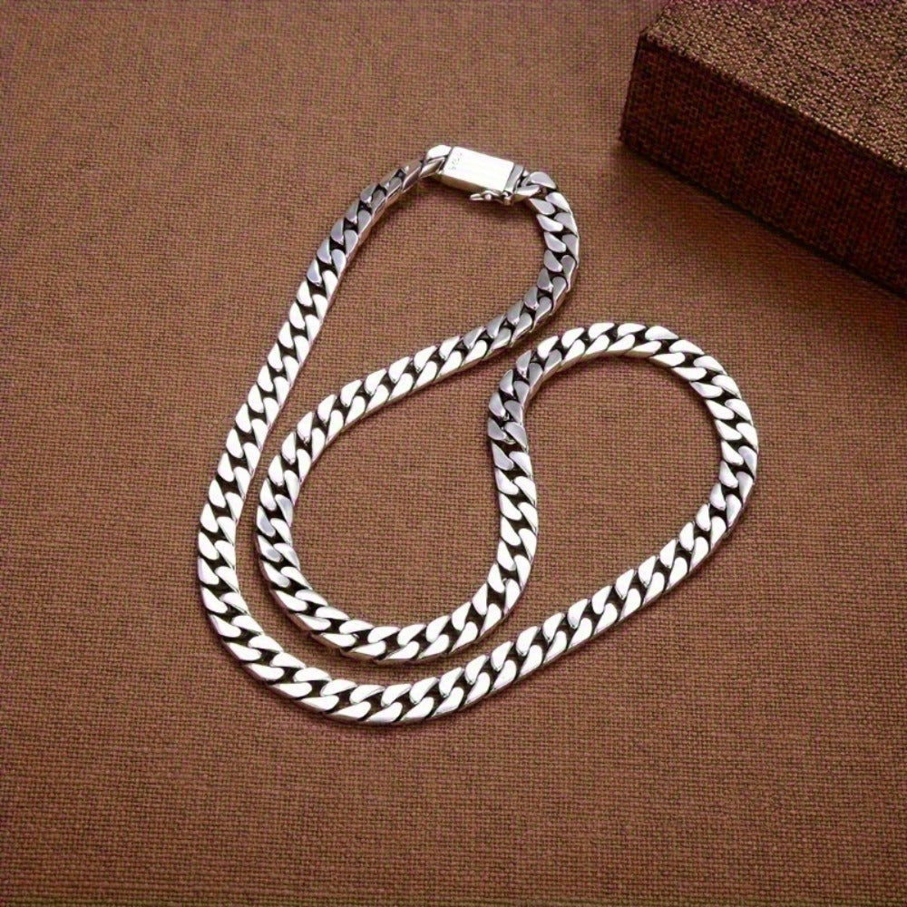 Cuban Link Chain Necklace - 925 Silver Cuban Chain, Polished Curb Links - product detail view 2