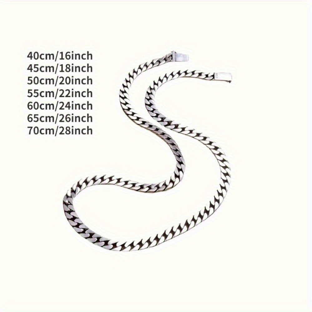 Cuban Link Chain Necklace - 925 Silver Cuban Chain, Polished Curb Links - size chart 40cm/16inch 45cm/18inch