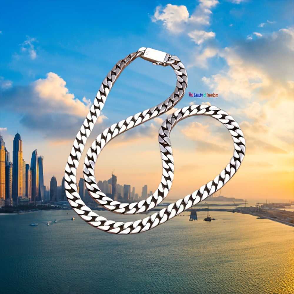 Cuban Link Chain Necklace - 925 Silver Cuban Chain, Polished Curb Links - product detail view 6