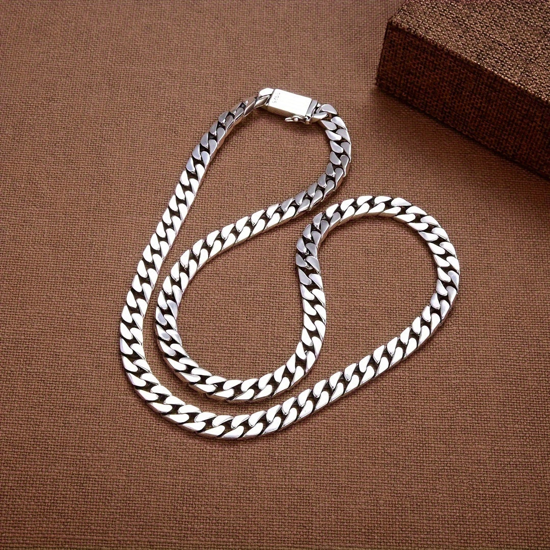 Cuban Link Chain Necklace - 925 Silver Cuban Chain, Polished Curb Links - product detail view 11