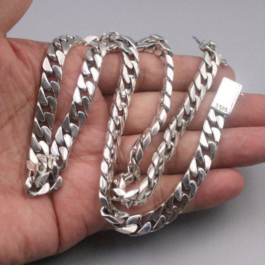 Cuban Link Chain Necklace - 925 Sterling Silver for Men 10mm Wide , Anti-Allergic, Multiple Lengths, & - main product view