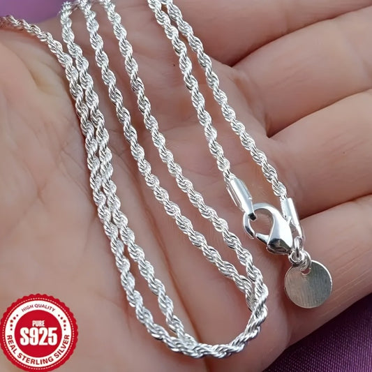 Cuban Link Chain Necklace - 925 Sterling Silver Twisted Rope - Hip Hop Style Choker for Women - main product view