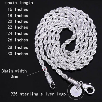 Cuban Link Chain Necklace - 925 Sterling Silver Twisted Rope - Hip Hop Style Choker for Women - product detail view 6