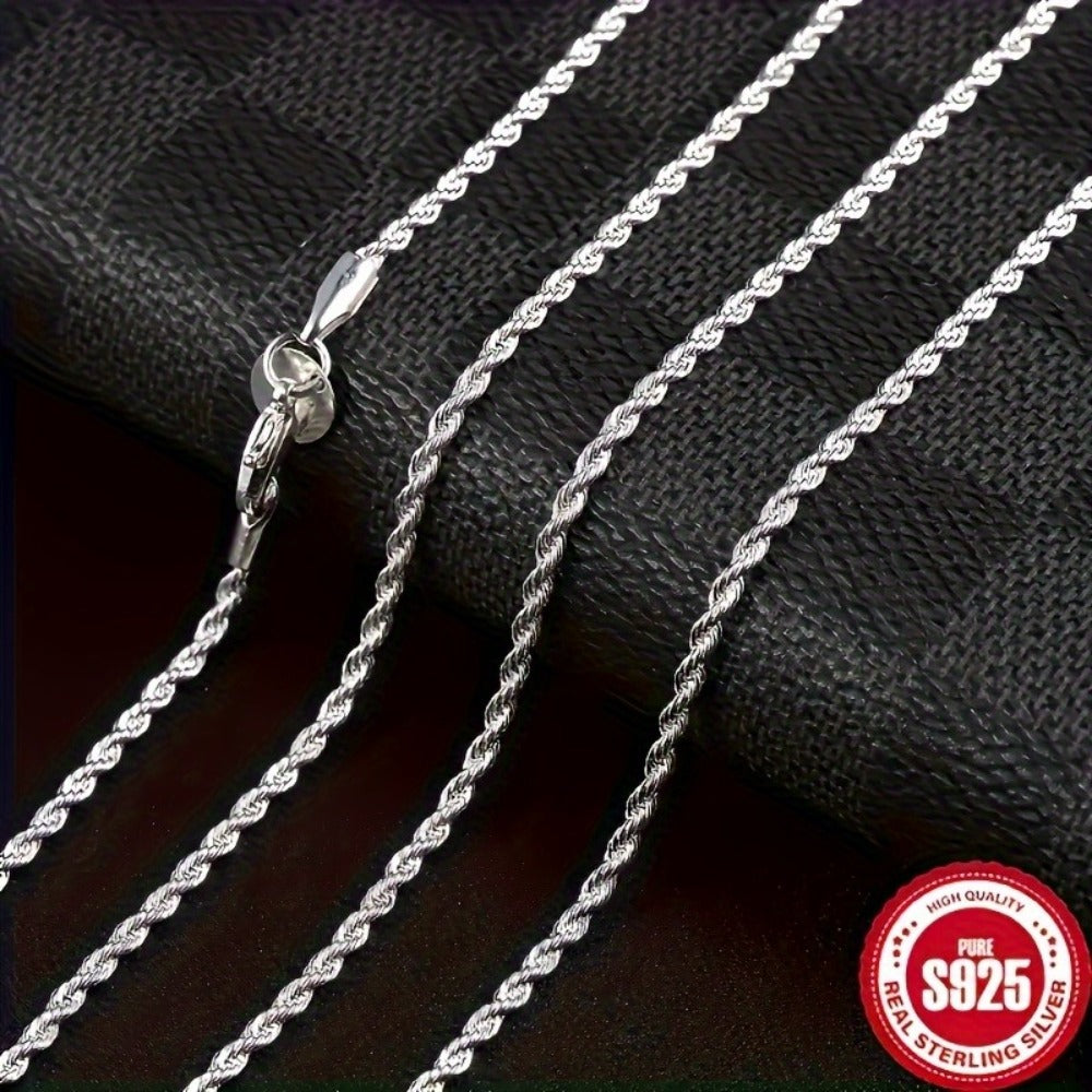 Cuban Link Chain Necklace - 925 Sterling Silver Twisted Rope - Hip Hop Style Choker for Women - product detail view 10