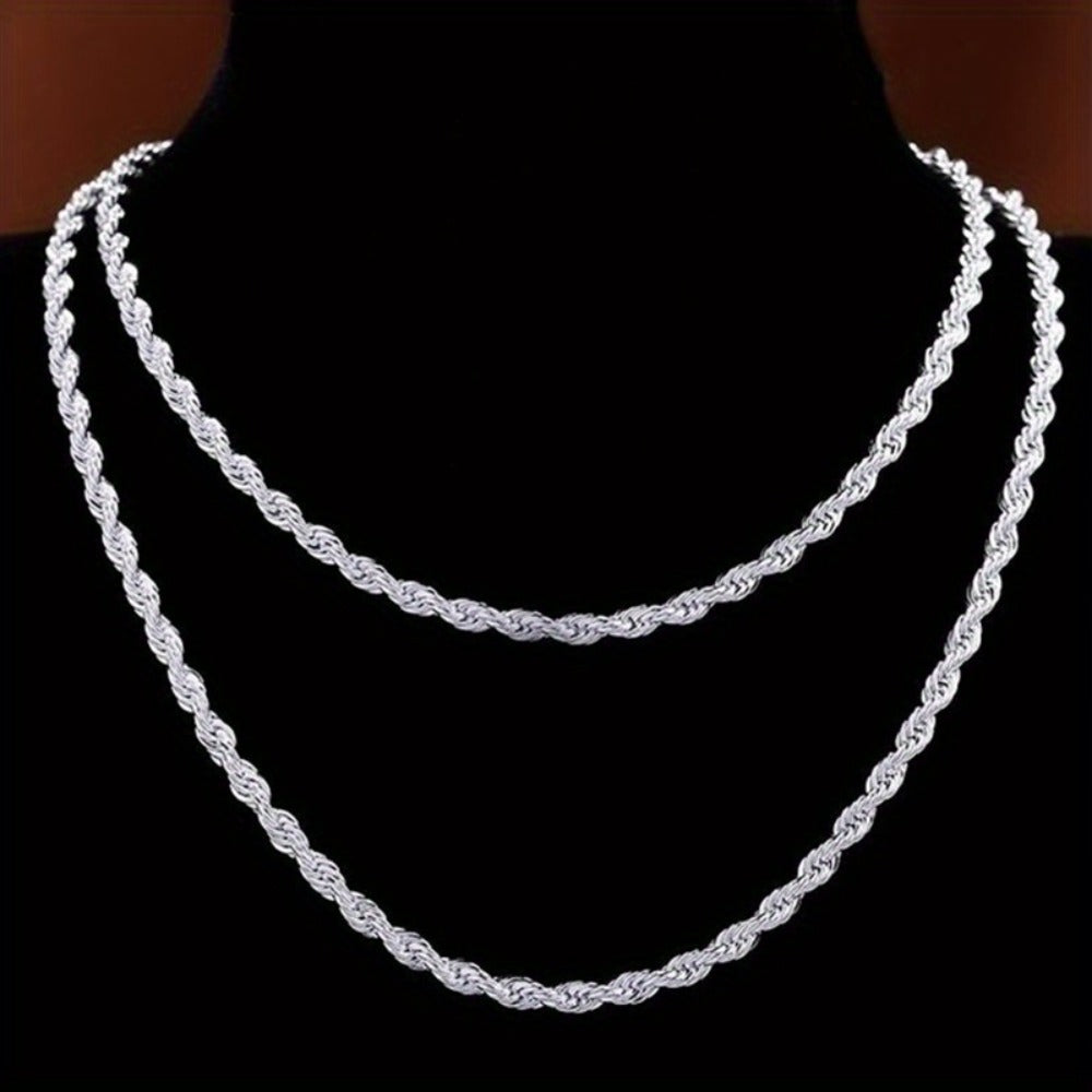 Cuban Link Chain Necklace - 925 Sterling Silver Twisted Rope - Hip Hop Style Choker for Women - product detail view 12