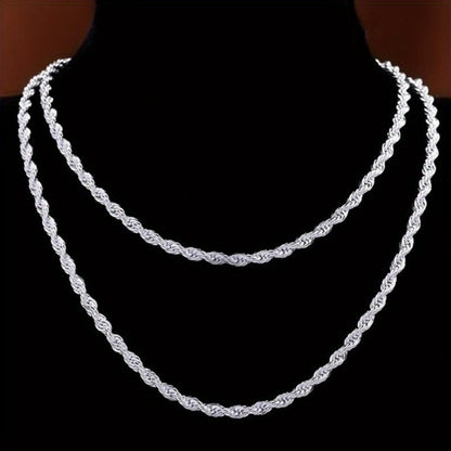 Cuban Link Chain Necklace - 925 Sterling Silver Twisted Rope - Hip Hop Style Choker for Women - product detail view 12