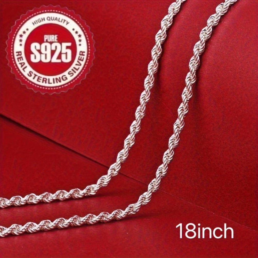Cuban Link Chain Necklace - 925 Sterling Silver Twisted Rope - Hip Hop Style Choker for Women - product detail view 14
