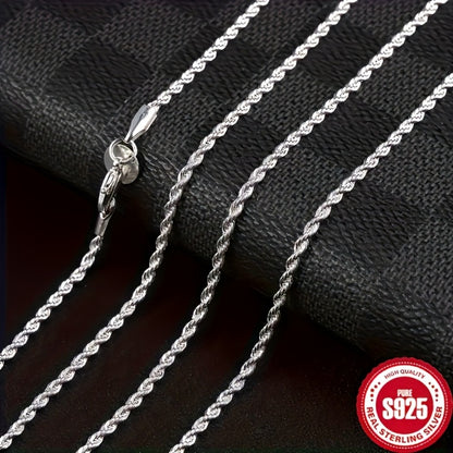 Cuban Link Chain Necklace - 925 Sterling Silver Twisted Rope - Hip Hop Style Choker for Women - product detail view 21