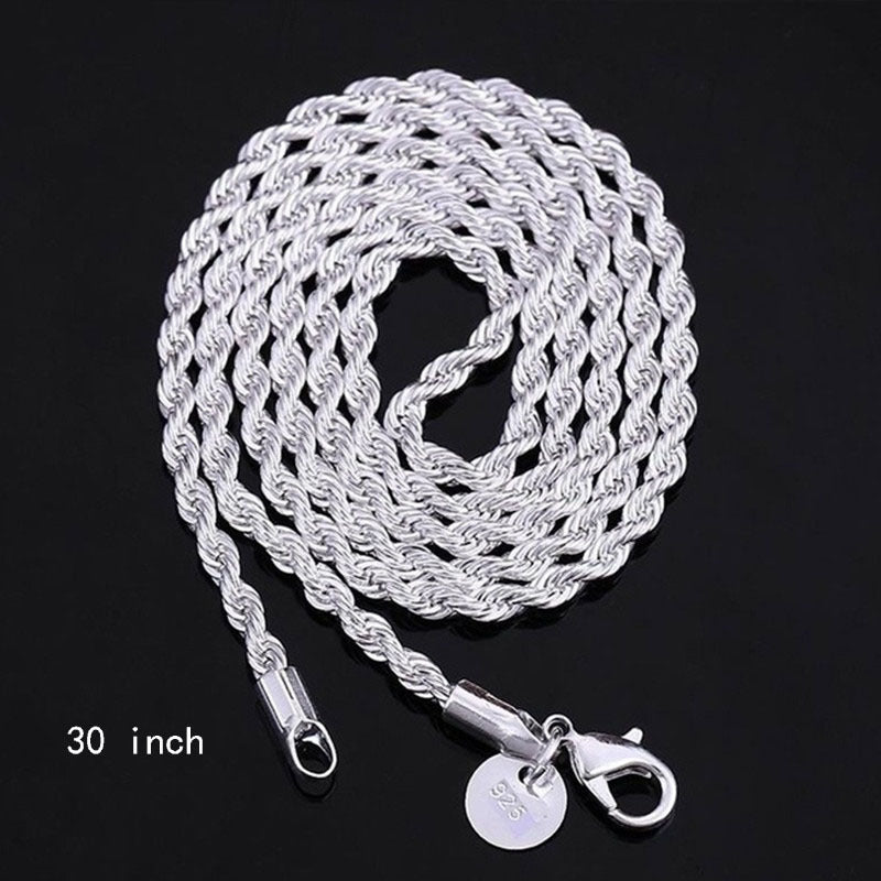 Cuban Link Chain Necklace - 925 Sterling Silver Twisted Rope - Hip Hop Style Choker for Women - product detail view 30