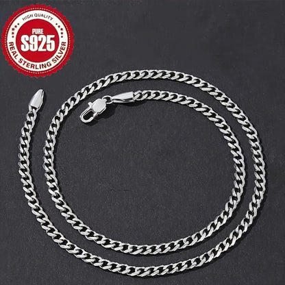 Cuban Link Chain Necklace - 925 Sterling Silver - Silver Tone 4mm & 6mm Width for Men & Women, Unisex - main product view