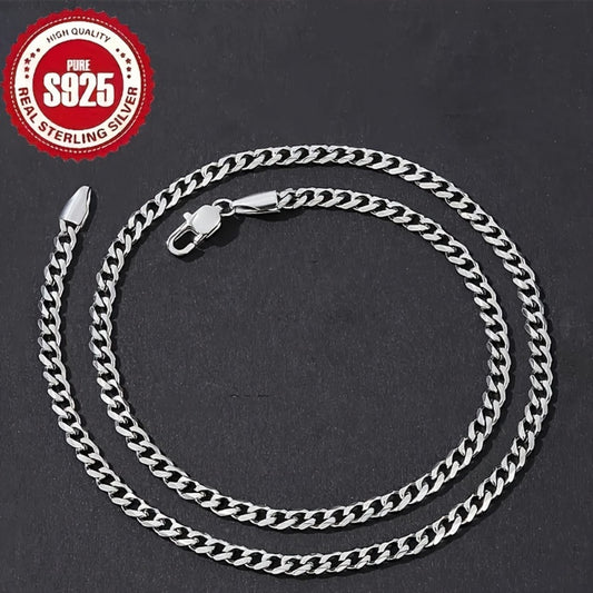 Cuban Link Chain Necklace - 925 Sterling Silver - Silver Tone 4mm & 6mm Width for Men & Women, Unisex - main product view