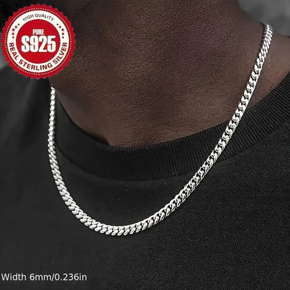 Cuban Link Chain Necklace - 925 Sterling Silver - Silver Tone 4mm & 6mm Width for Men & Women, Unisex - product detail view 5