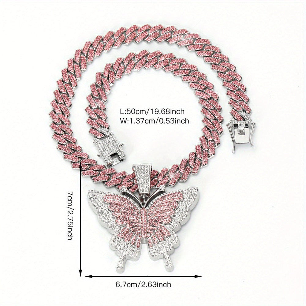 Cuban Link Chain Necklace - Butterfly Pendant for Women Colorful, Elegant Butterfly Charm Silver Gold - product detail view 6