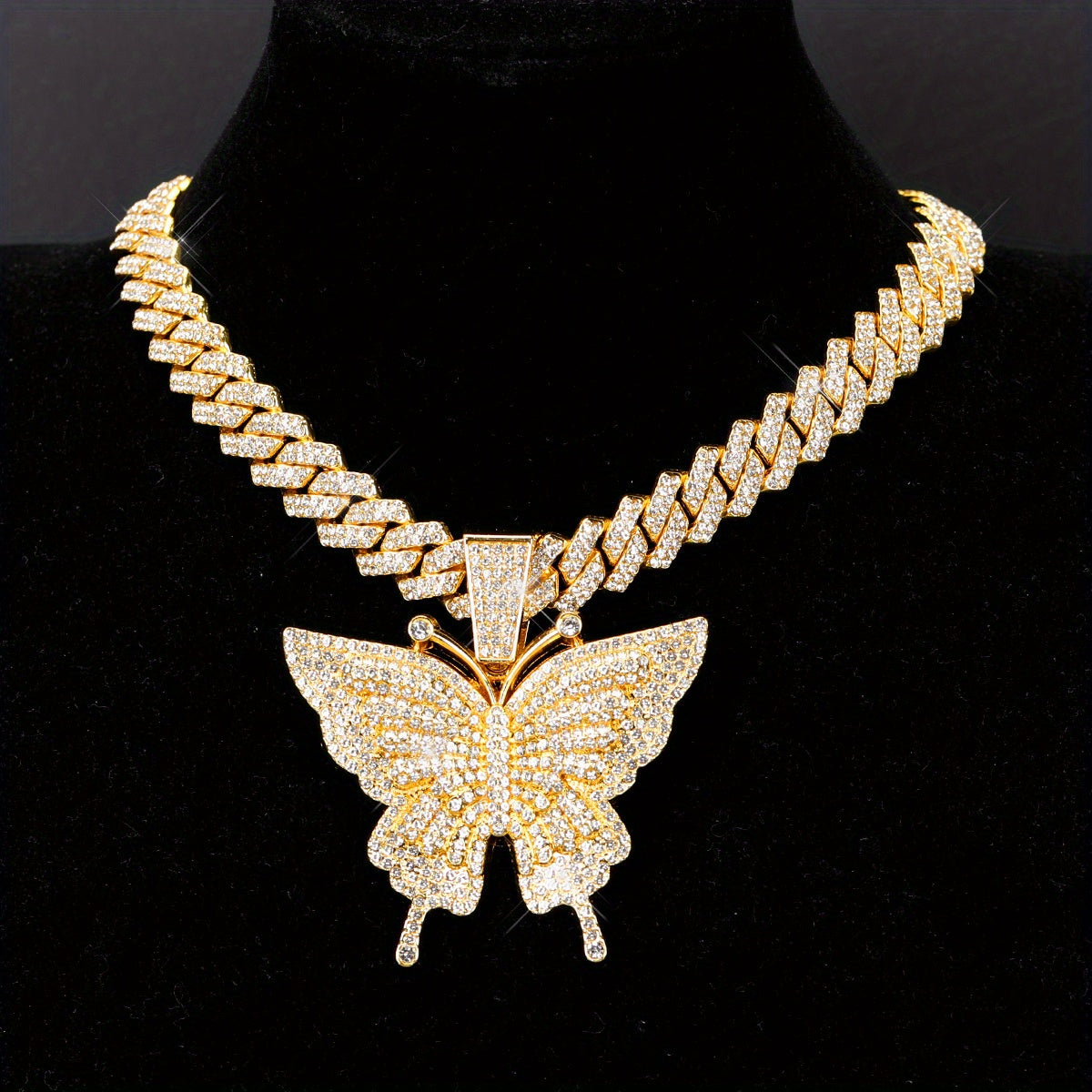 Cuban Link Chain Necklace - Butterfly Pendant for Women Colorful, Elegant Butterfly Charm Silver Gold - product detail view
