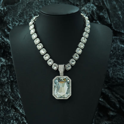 Cuban Link Chain Necklace - with Colored Gem Pendant Hip Hop Alloy , White Green Silver Gold, 18 20 24 - main product view