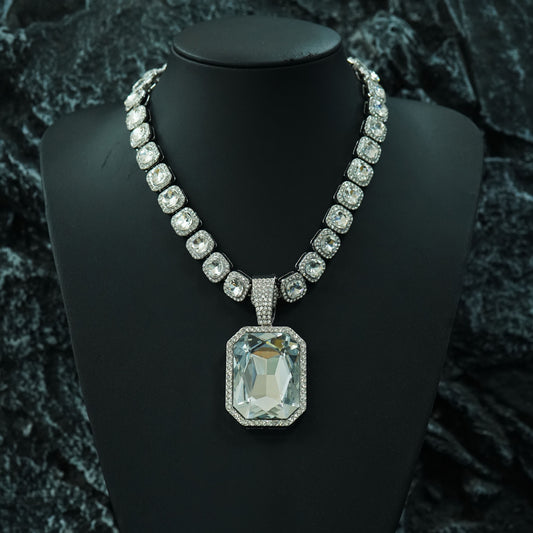 Cuban Link Chain Necklace - with Colored Gem Pendant Hip Hop Alloy , White Green Silver Gold, 18 20 24 - main product view