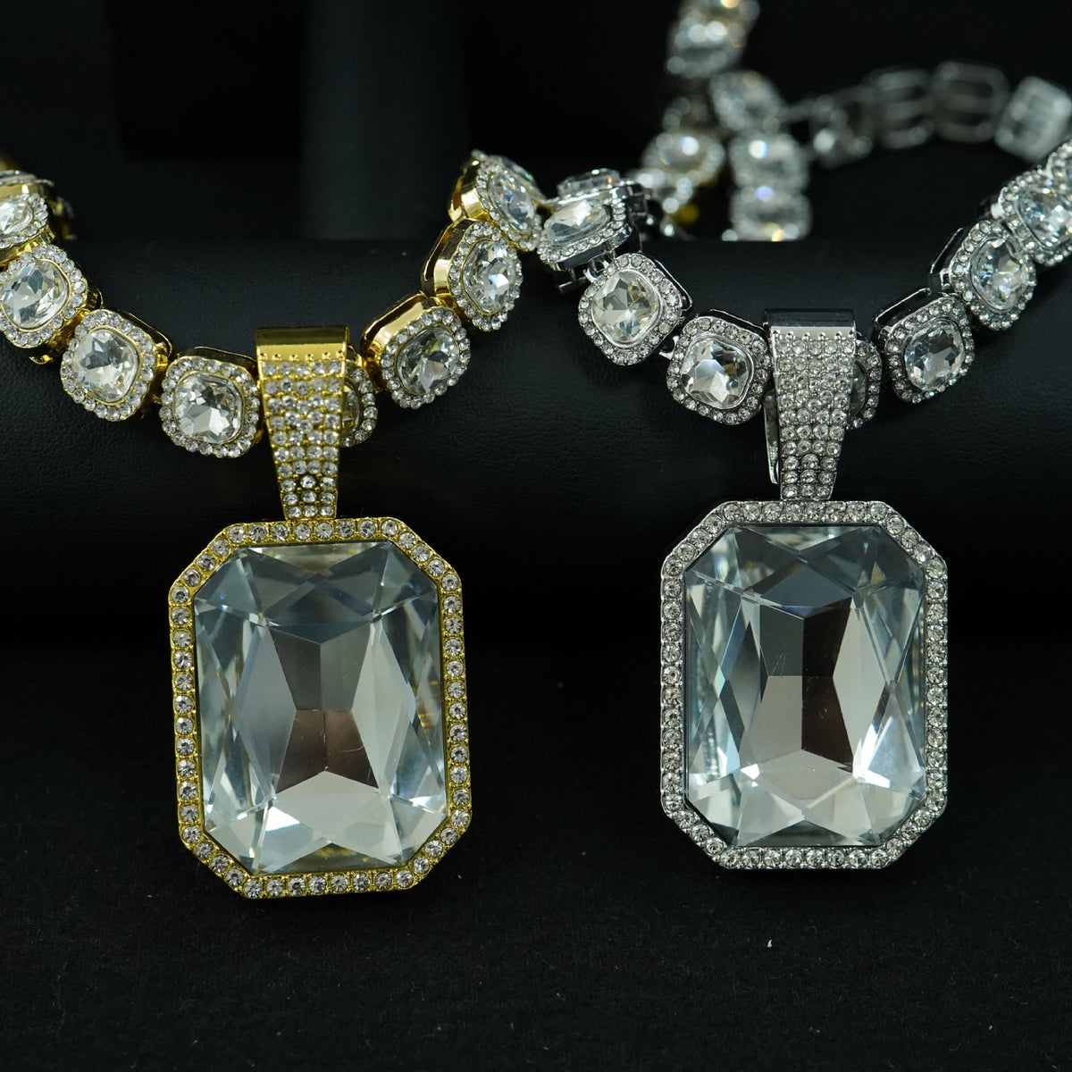 Cuban Link Chain Necklace - with Colored Gem Pendant Hip Hop Alloy , White Green Silver Gold, 18 20 24 - product detail view