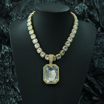 Cuban Link Chain Necklace - with Colored Gem Pendant Hip Hop Alloy , White Green Silver Gold, 18 20 24 - product detail view